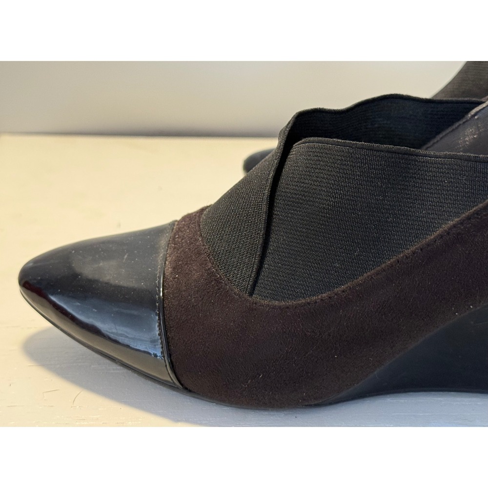 Mootsie Tootsie Black Patent Suede Wedge Heels Pumps Shoes Women Size 9M - Picture 2 of 6